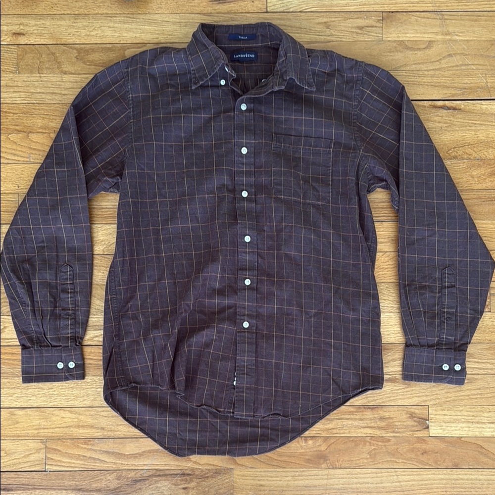 Lands' End Brown Casual Button Down Shirt